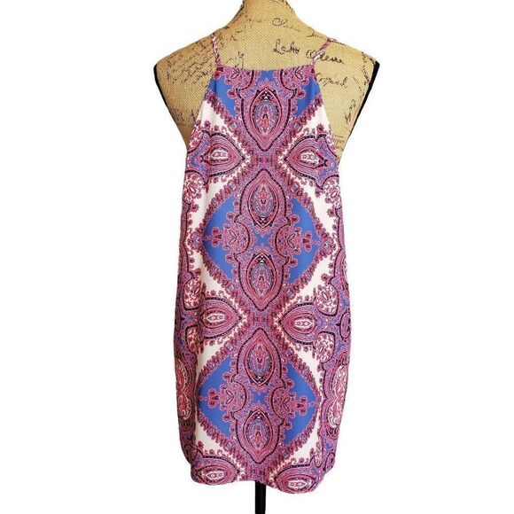Womens Tunic Blouse Tank M Pink Blue Indie Paisley Sleeveless Boho Costal Loose - Picture 2 of 10